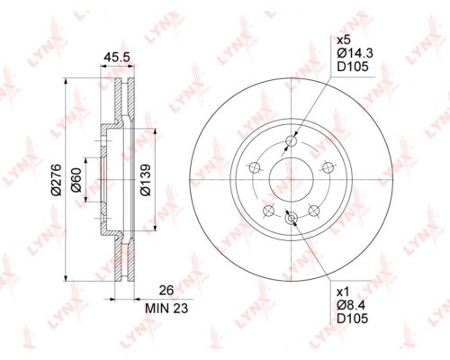 Диск тормозной CHEVROLET Cruze OPEL Astra J передний (1шт.) LYNX